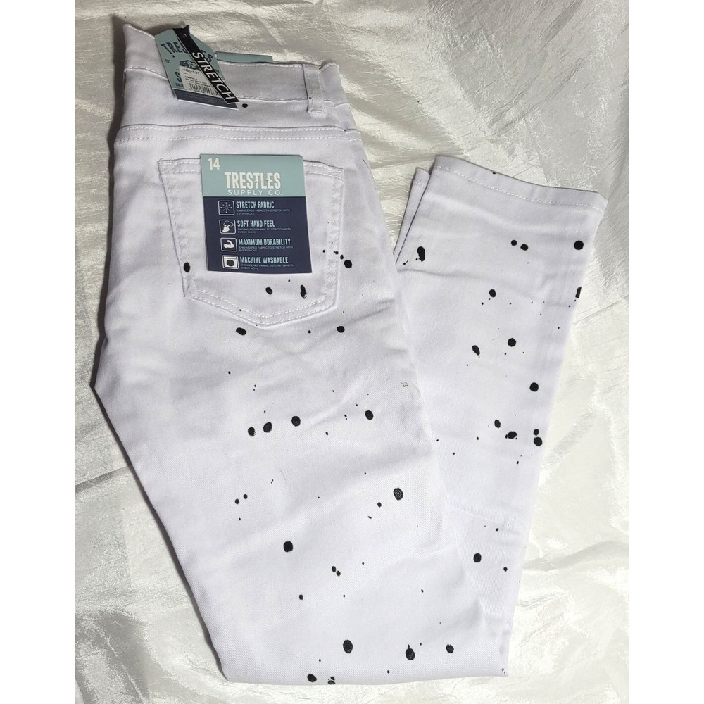 Trestles Supply Boy's Stretch Fabric Paint Splatter Jeans - White - Size 14
